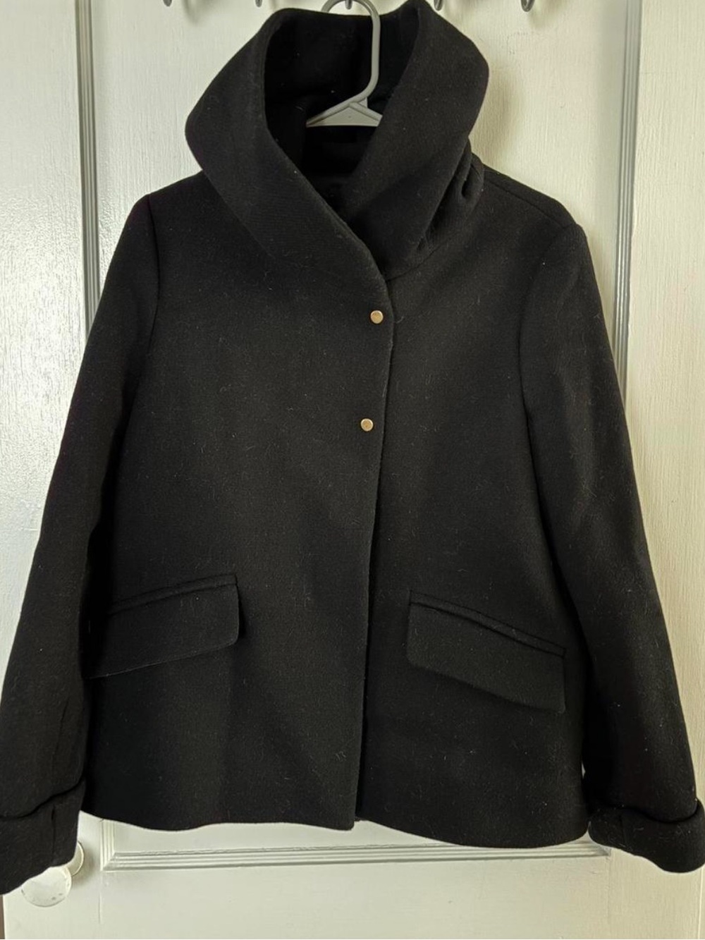 Zara Black Funnel Collar Pea Coat jacket